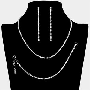Silver 3 Piece Pave Rhinestone Crystal Necklace Jewelry Set Formal Statement